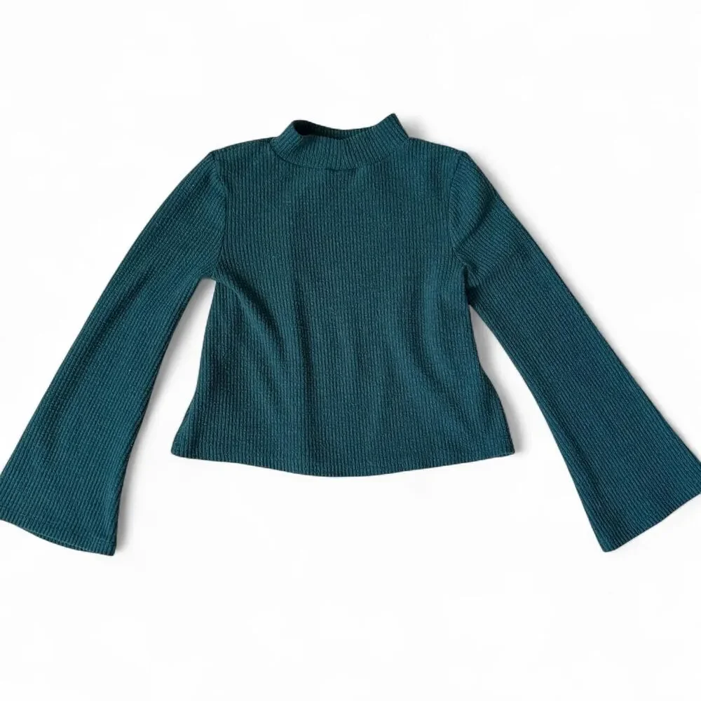 Old Navy Girls Teal Ribbed Mock Neck Long Sleeve Top Size 8